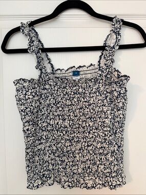 Old Navy Navy & White Smocked Floral Tank